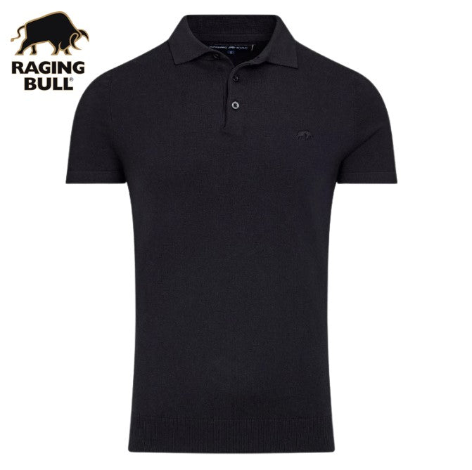 Raging Bull Knitted Black Polo Shirt Black