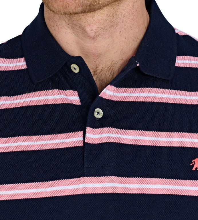 Raging Bull Trio Stripe Pink & Navy Polo Navy