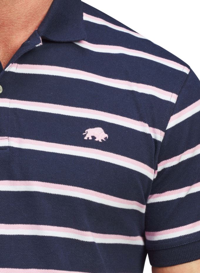 Raging Bull Trio Stripe Navy & Pink Polo Navy