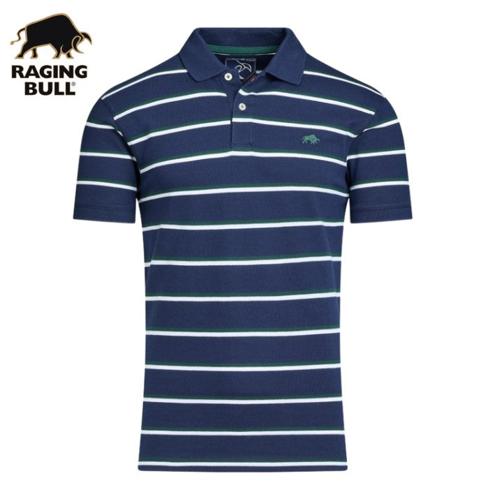 Raging Bull Triple Stripe Navy Polo Navy