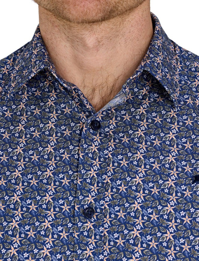 Raging Bull Tropical Palm Print Shirt Navy
