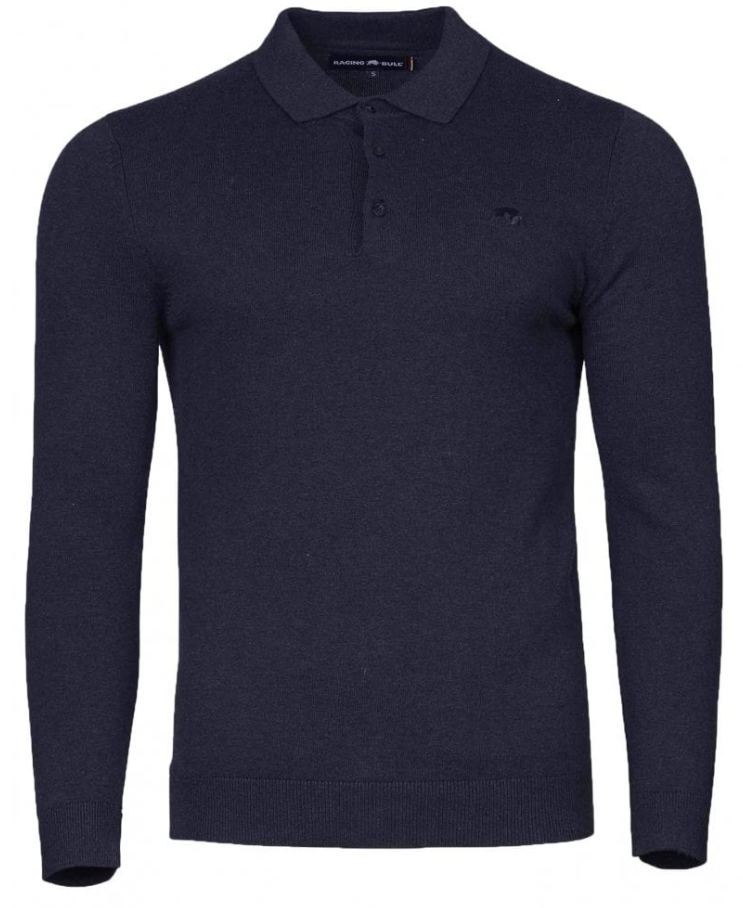 Raging Bull Long Sleeve Knitted Polo Navy