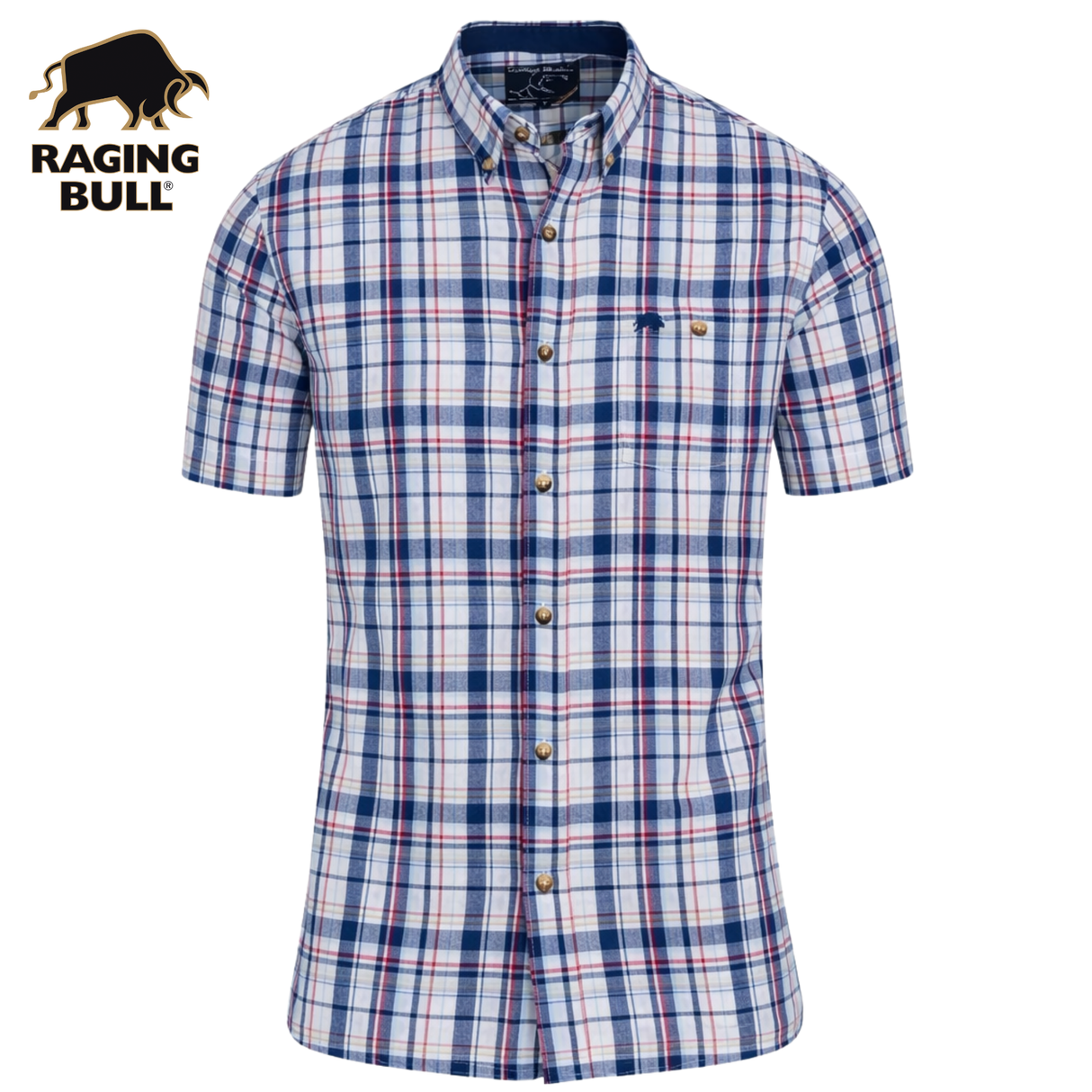 Raging Bull Large Check Linen Shirt Navy