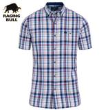 Raging Bull Large Check Linen Shirt Navy