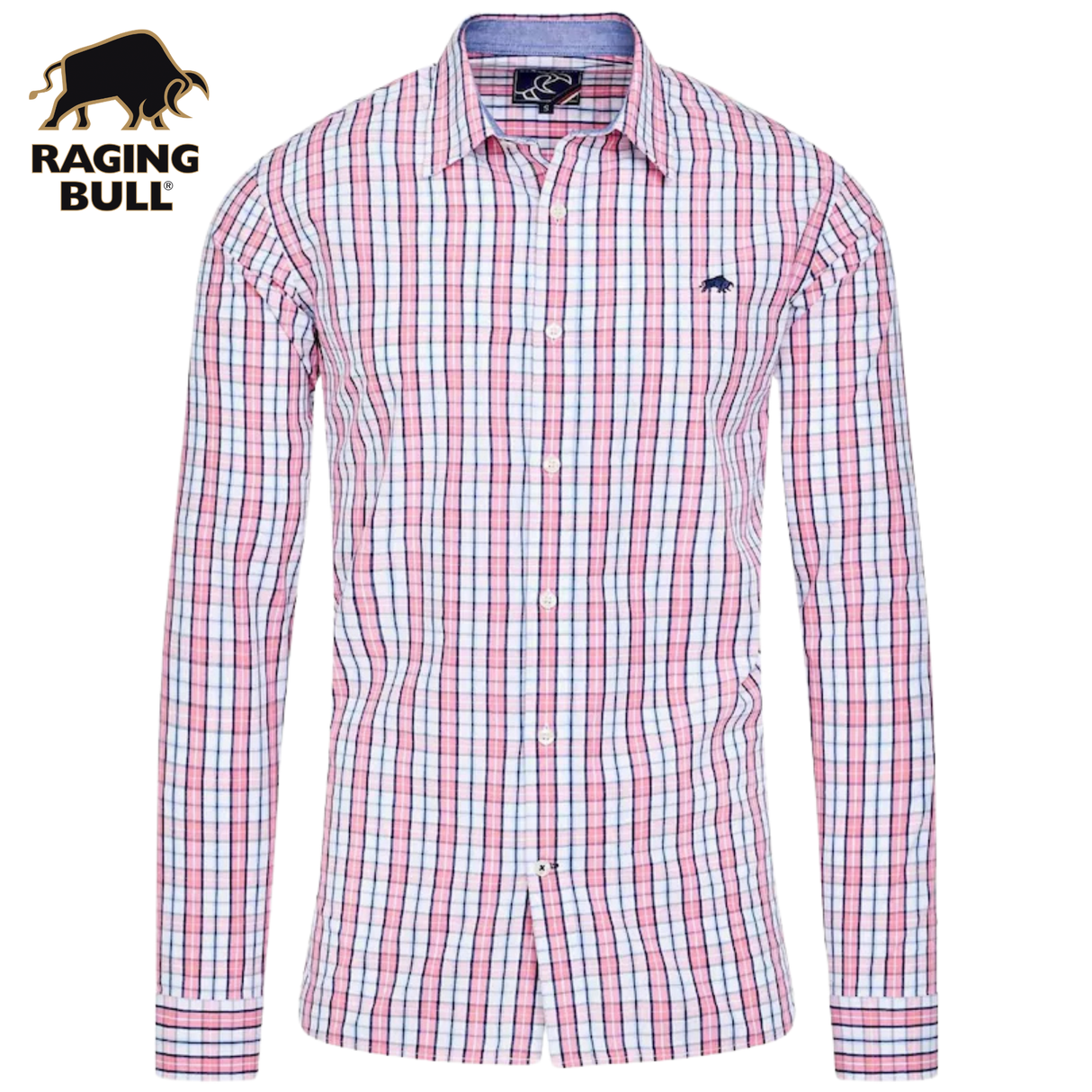 Raging Bull Large Check Pink Shirt Pink