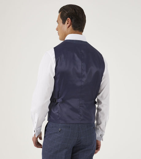 Skopes Anello Xlong Blue Check Waistcoat Navy