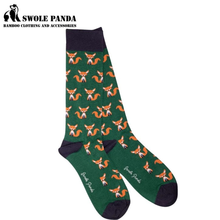 Swole Panda Bamboo Fox Pattern Socks Green