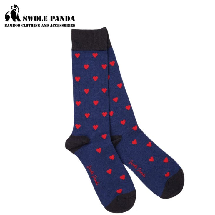 Swole Panda Bamboo Heart Print Socks Navy