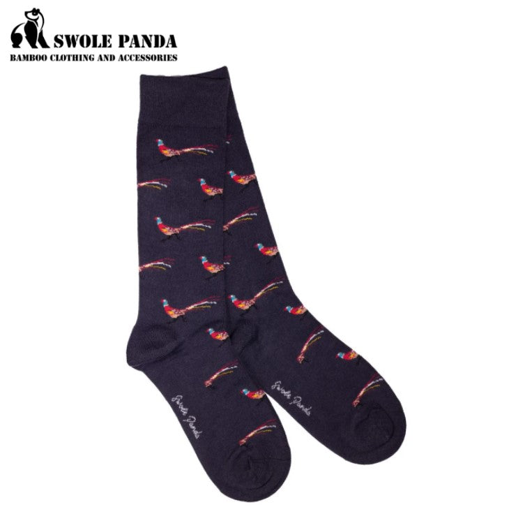 Swole Panda Bamboo Pheasant Print Socks Navy