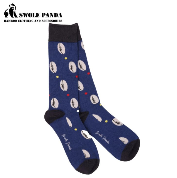 Swole Panda Bamboo Rugby Print Socks Blue