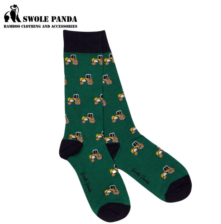 Swole Panda Bamboo Tractor Print Socks Green
