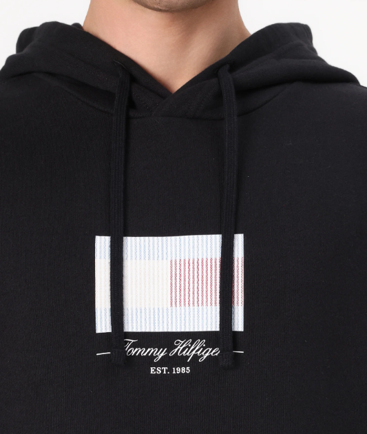 Tommy Hilfiger Flag Logo Black Hoodie Black