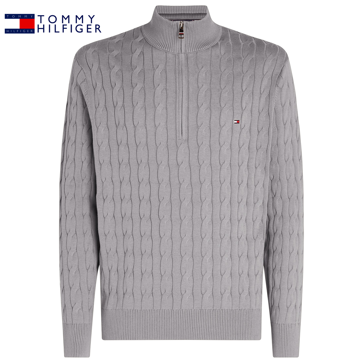 Tommy Hilfiger Cable Knit Half Zip Knit Grey