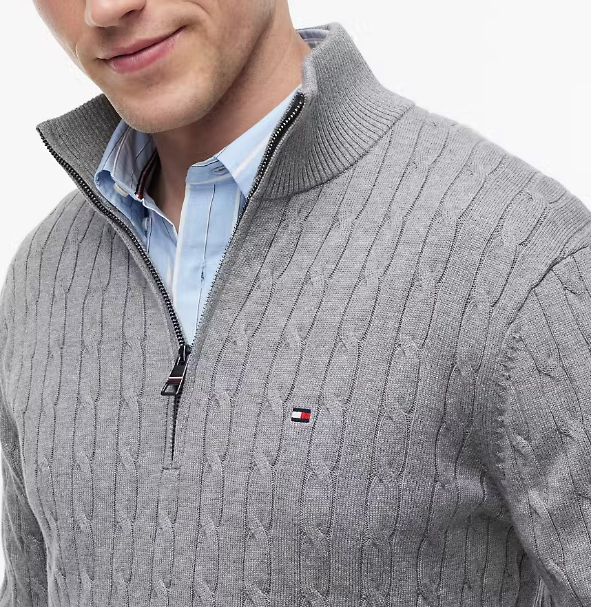 Tommy Hilfiger Cable Knit Half Zip Knit Grey