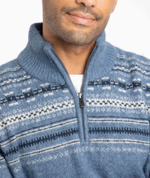 Weird Fish Larner 1/4 Zip Pattern Knit Blue
