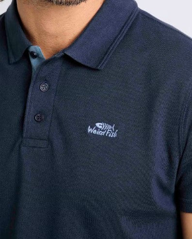 Weird Fish Miles Organic Pique Navy Polo Navy