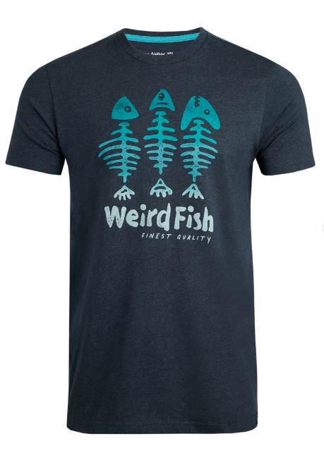 Weird Fish Skeleton Print Navy T-Shirt Navy