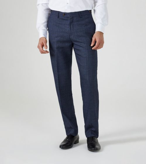 Skopes Woolf Navy Check Suit Trousers Navy